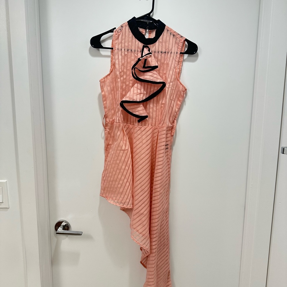 Striped Pink Sleeveless Maxi Top with Black Accents